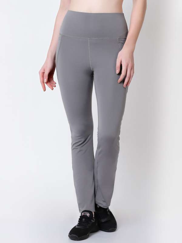 FILA Women's Straight-Leg Charcoal Grey Cotton Blend Yoga Pants