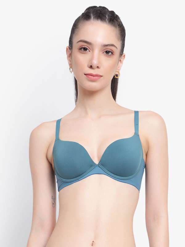 Buy Underwired Push up Bra in Blue and Neon Green Online India