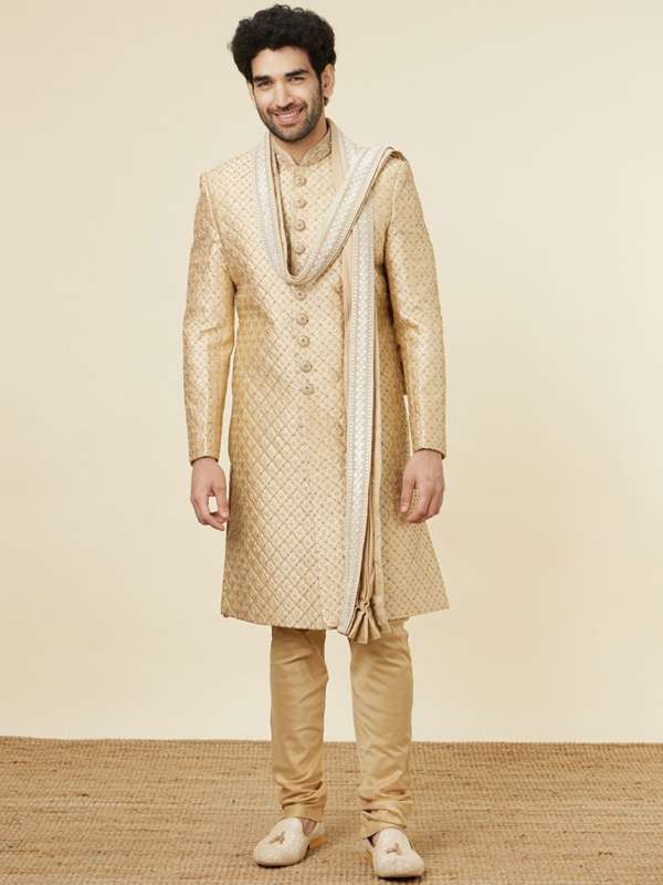 Manyavar Beige Sherwani Buy Manyavar Beige Sherwani online in India