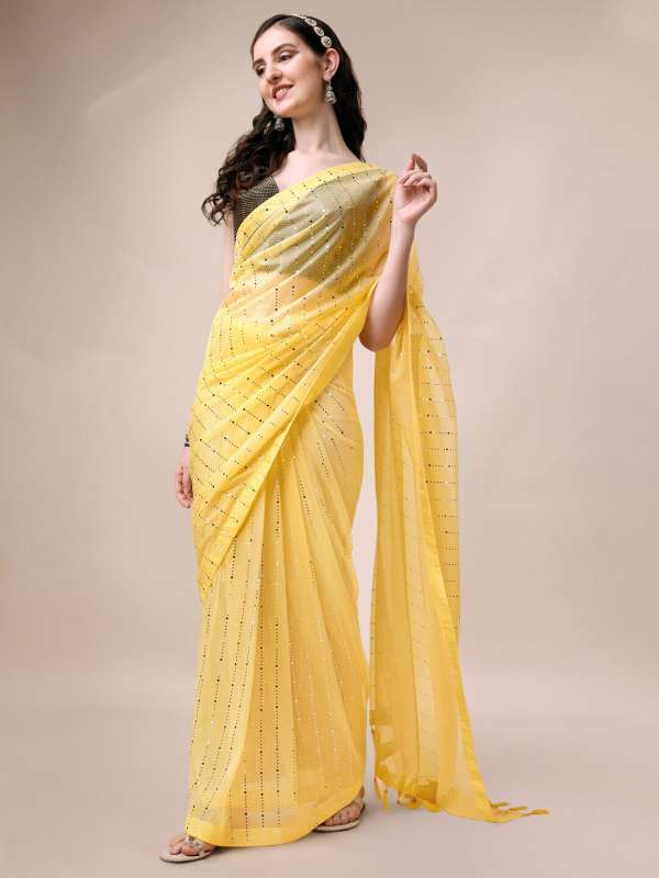 Party wear saree discount in yellow colour