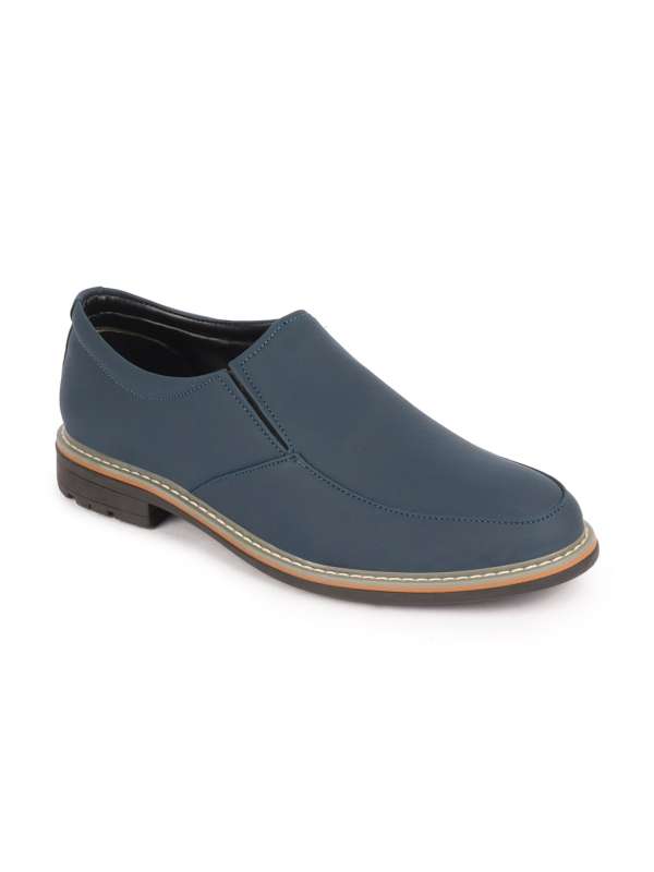 Blue leather sale slip on shoes