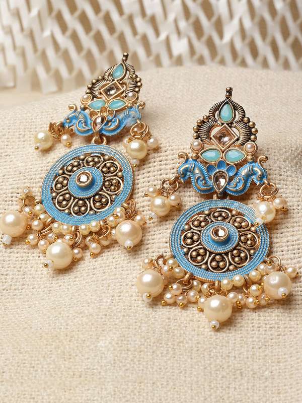 Kundan Blue Earrings Buy Kundan Blue Earrings online in India