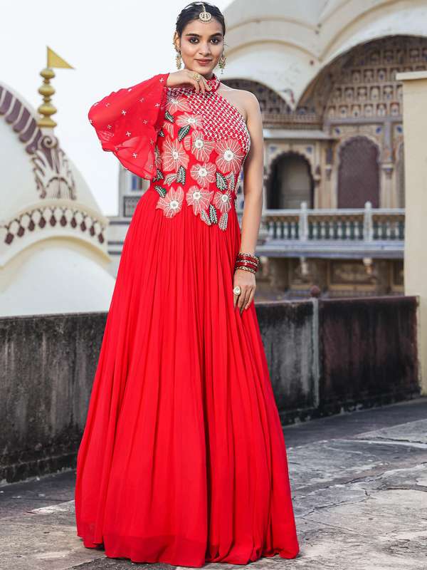 Red colour gown party wear store