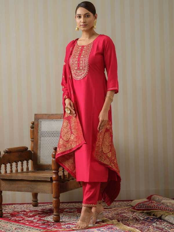 Embroidered Party Wear Velvet Suit, Red at Rs 1049 in Surat