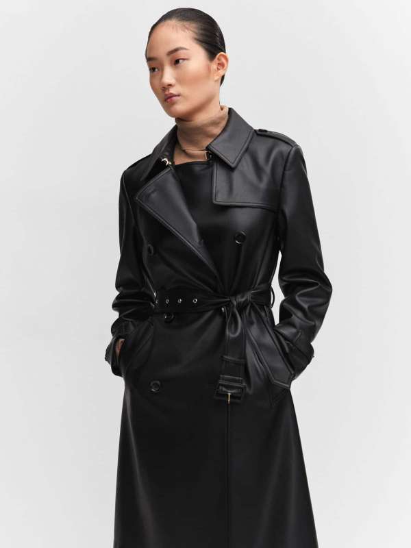 Leather trench sales coat with hood
