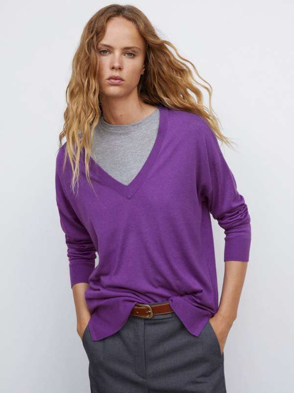 Plum v sales neck sweater