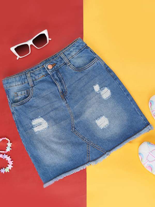 Denim skirts knee length for juniors 2025