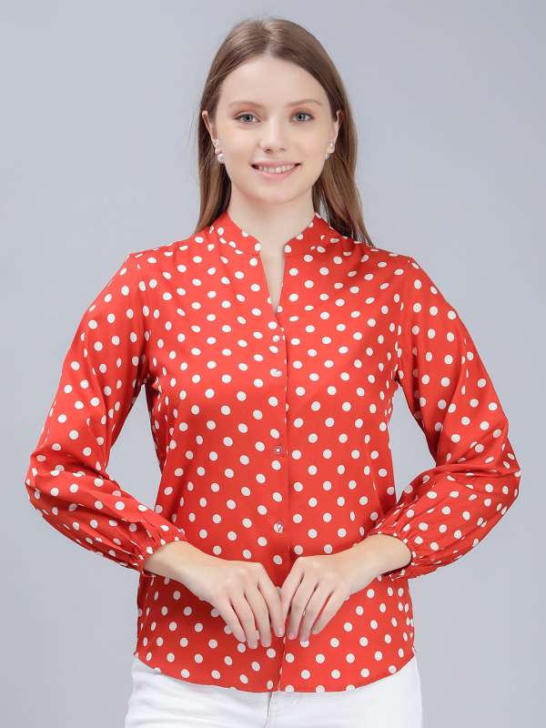 Red women's shirt with white polka dots, Shirts