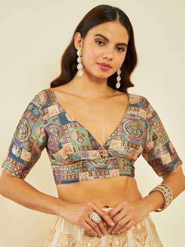 Deep v neck printed blouse shop