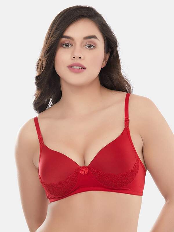 Buy Padded Non-Wired Full Cup Bra in Red - Lace Online India, Best