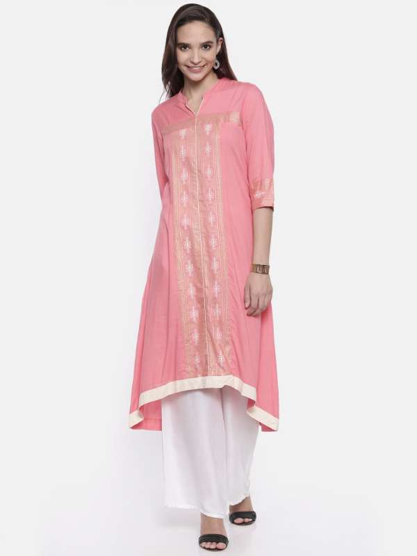 Anahi Women Coral Pink Printed A Line Kurtas Buy Anahi Women