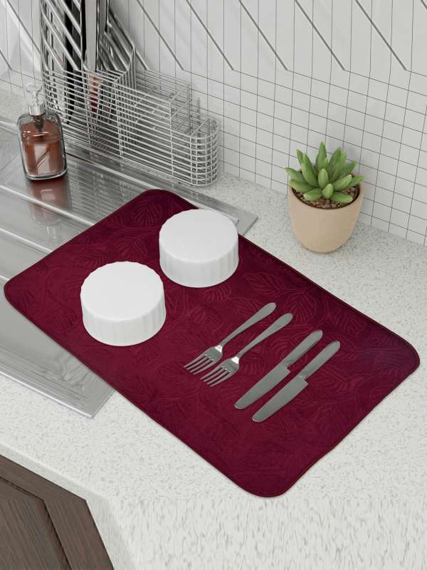 Burgundy Red Drying Dish Mat Drying Pads for Kitchen Counter