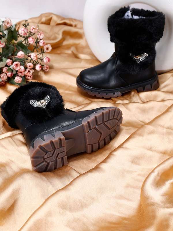 Kids black fur boots cheap