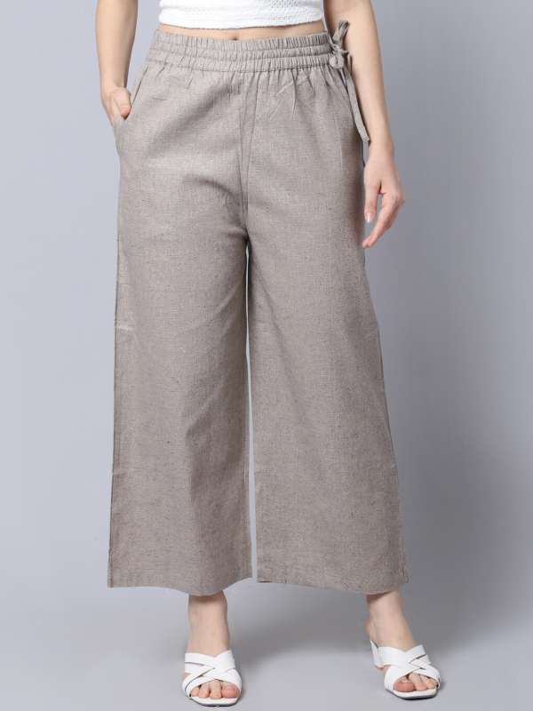 Buy Women Cotton Linen Pants Elastic High Waisted Palazzo