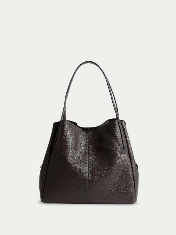 L black leather shopper bag