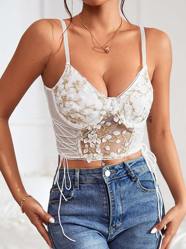 Buy Deep V-neck White Lace Crop Top for Women Online in India