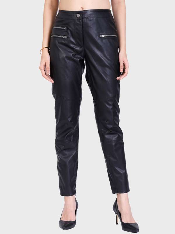 Buy Black Faux Leather Pants/ High Waisted Women Leather Pants/ Pleated Leather  Trousers for Women Online in India 