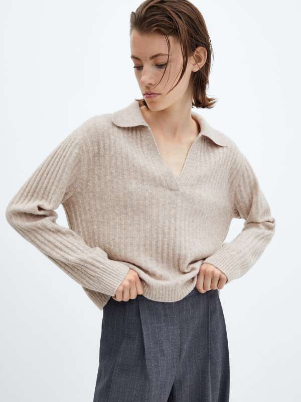 Sweater with shirt collar attached 2025 women's