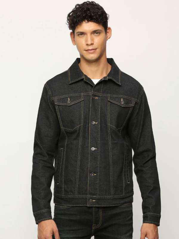 Black oversized cropped denim jacket sales