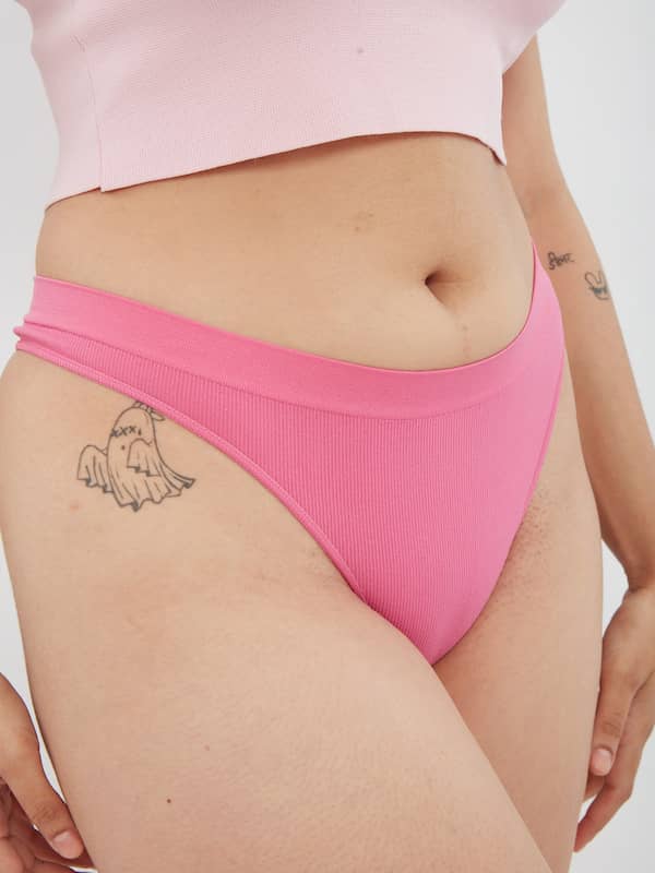 Buy CONTRAST PRINT PINK LOW-WAIST THONG for Women Online in India