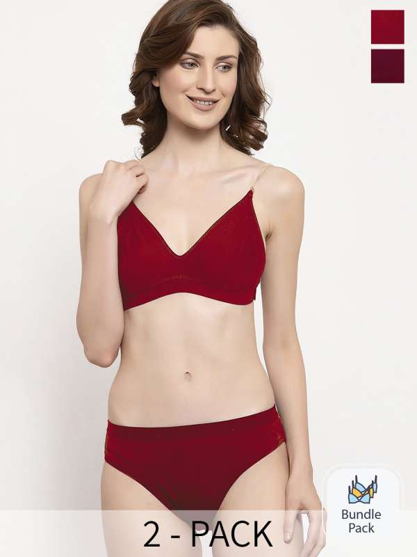 Buy Mod & Shy Solid Full Coverage Bra Panty Set - Red Online