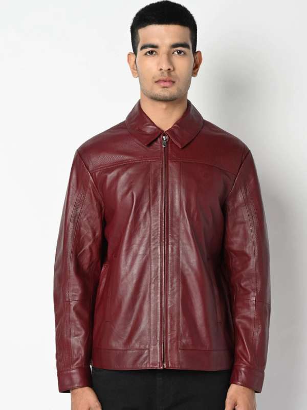 Maroon color leather jacket shop