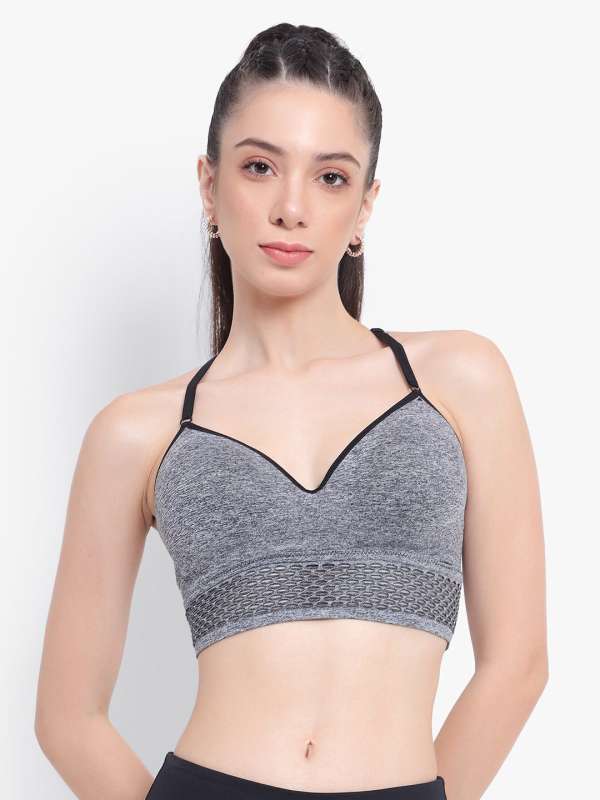 Charcoal Grey Solid Non Wired Heavily Padded Sports Bra Hd 13595