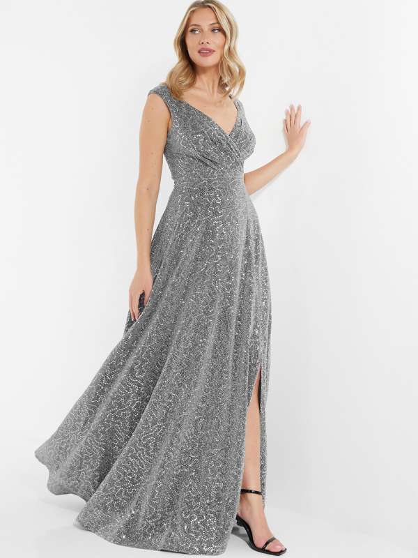 Quiz grey embellished hot sale maxi dress