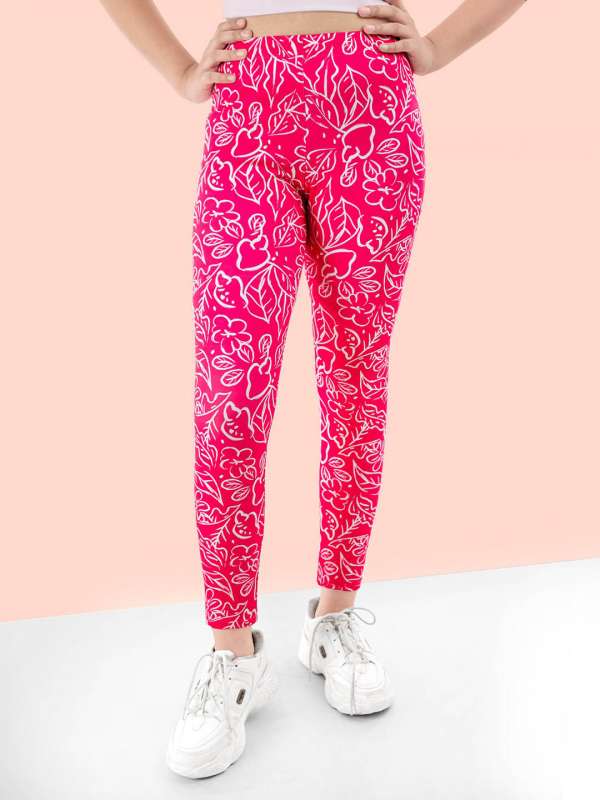 High Waist Pink Floral Print Jeggings - Entire Sale
