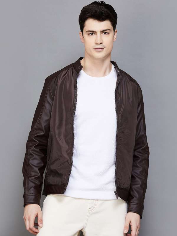 Coffee colour sale leather jacket