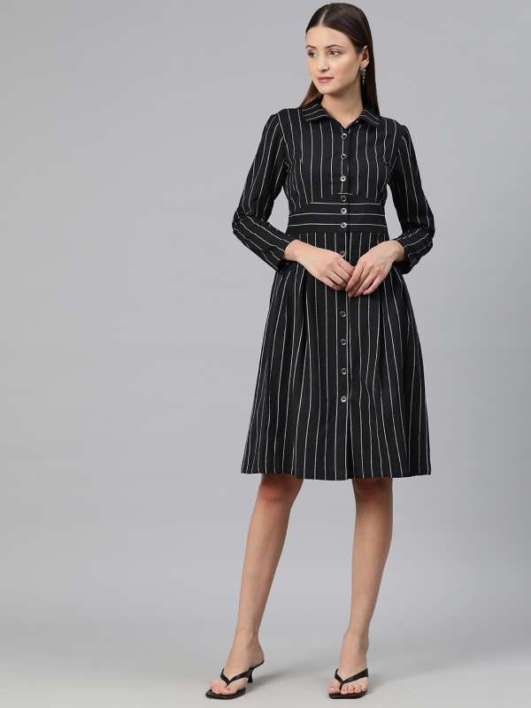 Black striped shirt top dress