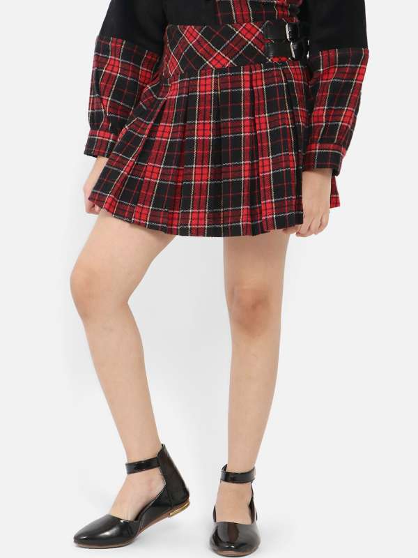 red solid a-line skirt