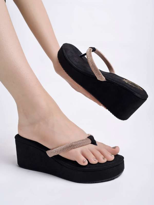 Rose gold wedge flip flops sales