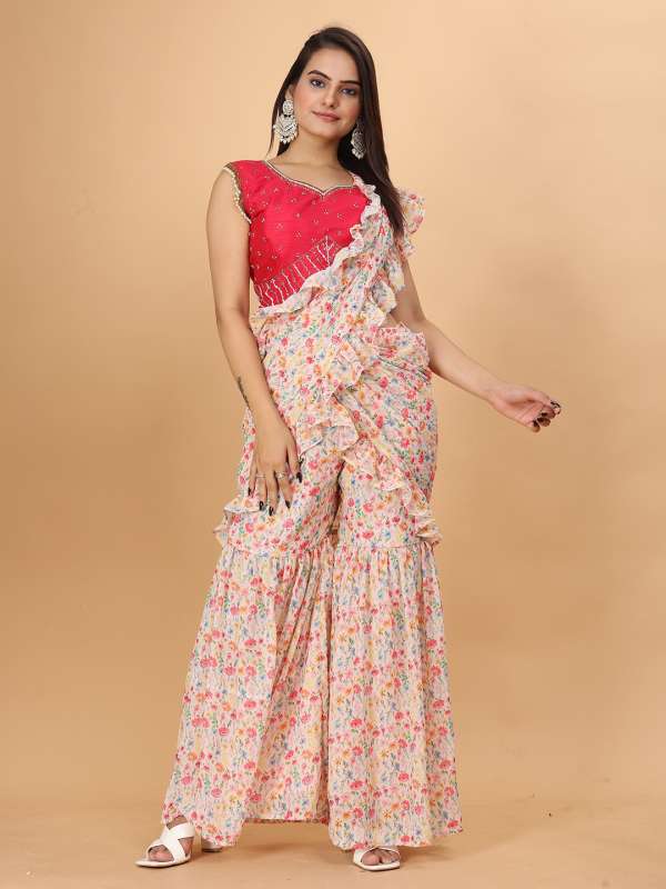 Ruffle Palazzo Saree Buy Ruffle Palazzo Saree online in India