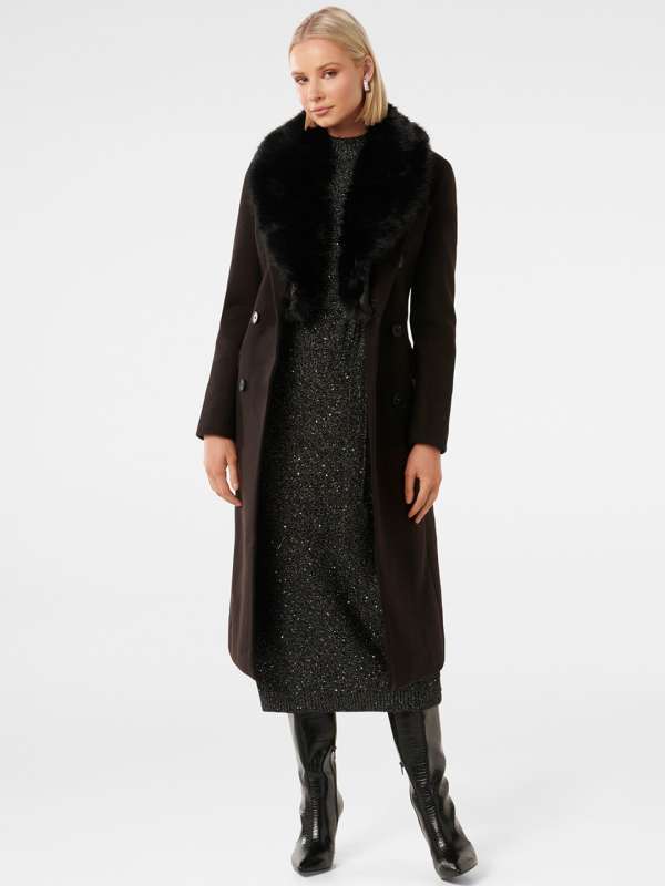 Buy Terra Fur Detailed Double Breasted Overcoat for Women Online in India  on a la mode