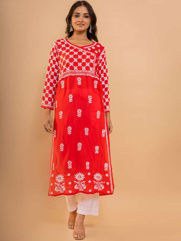 Virtue navy blue & red printed kurti discount