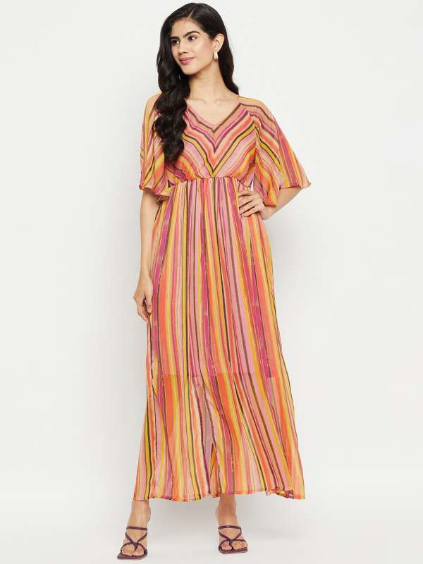Orange striped maxi dress top