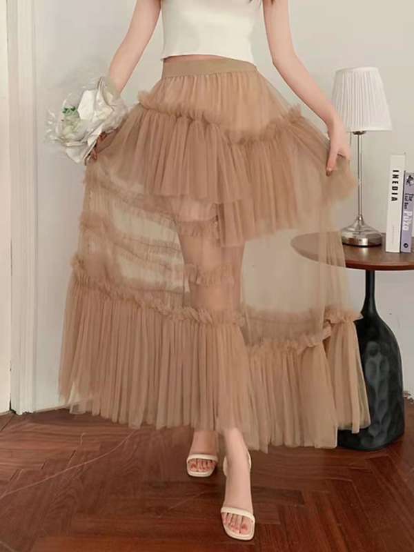 Beige flared skirt sales