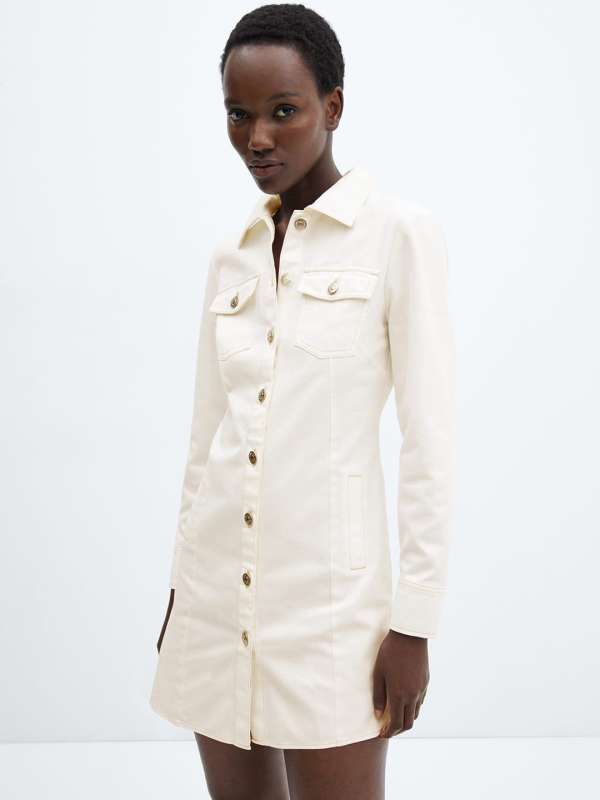 Mango Long Sleeves Cream Solid Dress Buy Mango Long Sleeves Cream Solid Dress online in India