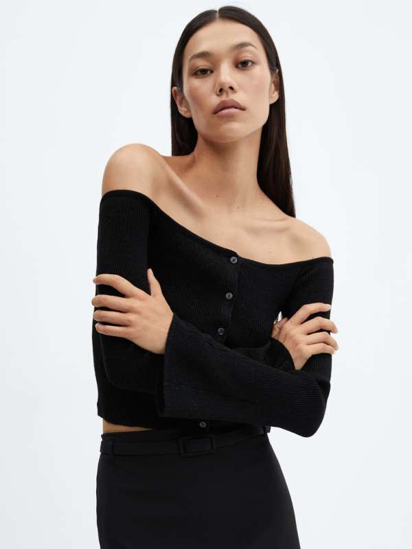 Off the shoulder black sweater top top