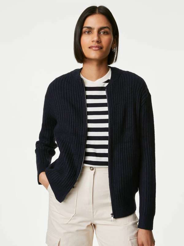 Marks Spencer White Navy Blue Striped Cardigan Buy Marks Spencer