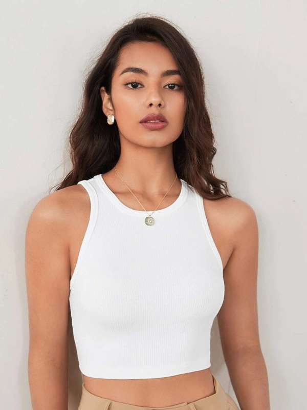 White tank store top crop top
