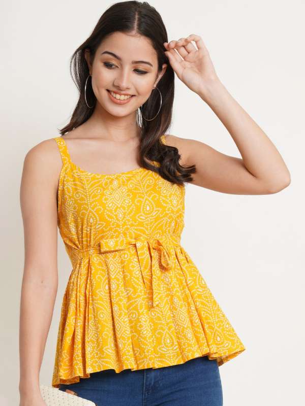 Yellow Printed Peplum Top Buy Yellow Printed Peplum Top online in India