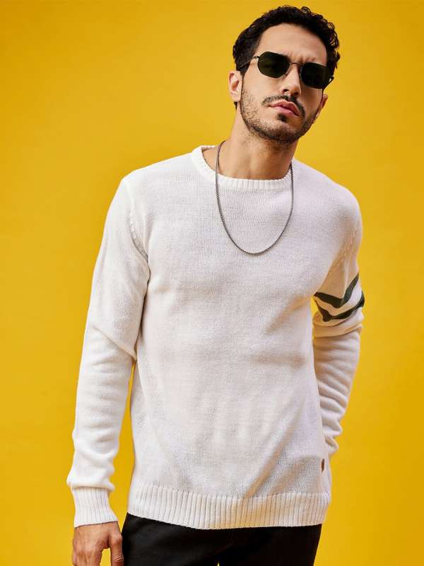 Men Solid White Sweaters Buy Men Solid White Sweaters online in India