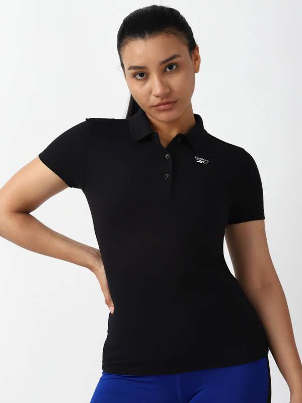 Reebok polo shirts womens black deals