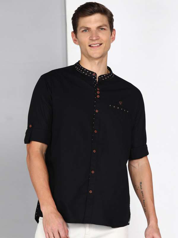 Chinese collar black top shirt