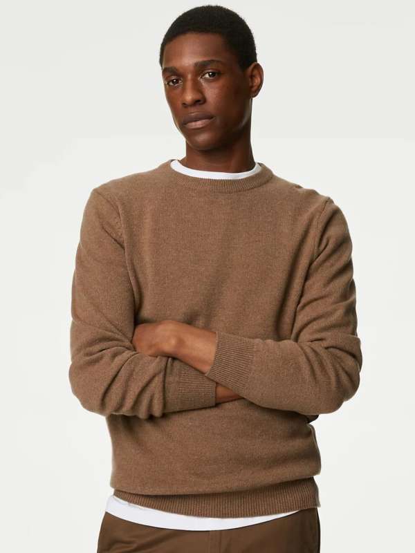 Marks Spencer Brown Solid Round Neck Sweater Buy Marks Spencer Brown Solid Round Neck Sweater online in India