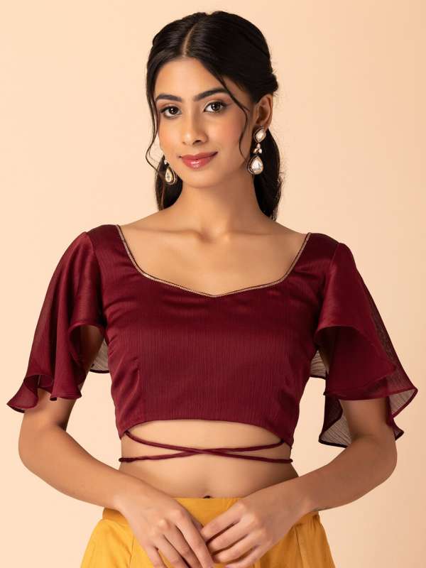 Jacquard Cotton Round neck Blouse with Keyhole Back & Lining, Majentha –  Scarlet Thread