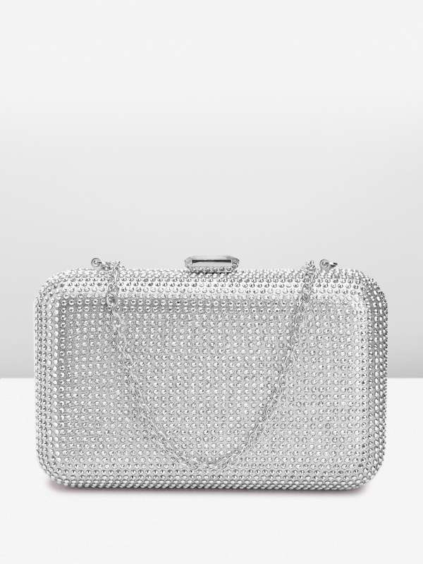 Silver studded clutch bag sales