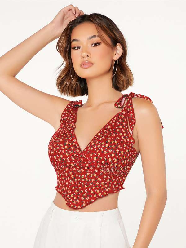 Red Solid Strappy Bralette Crop Top at Rs 585.00, Faridabad